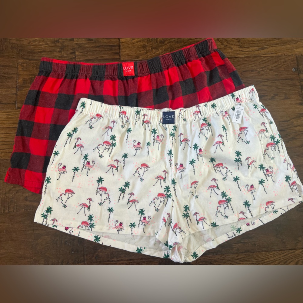 GAP Love by Gap NEW Flamingo and Buffalo Plaid Holiday Pajama Shorts Set of 2 XL